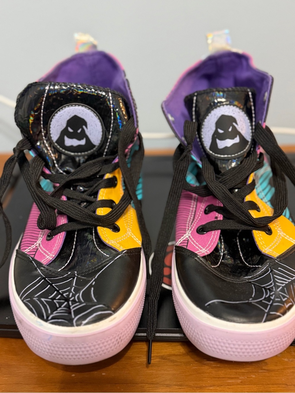 Disney Black Pink Yellow Purple Web-Detail High-Top Athletic Shoes